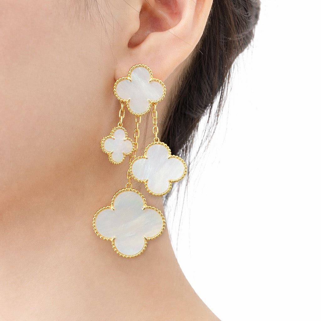 Van Cleef & Arpels Magic Alhambra Long Drop Earrings – Mother of Pearl, Yellow Gold